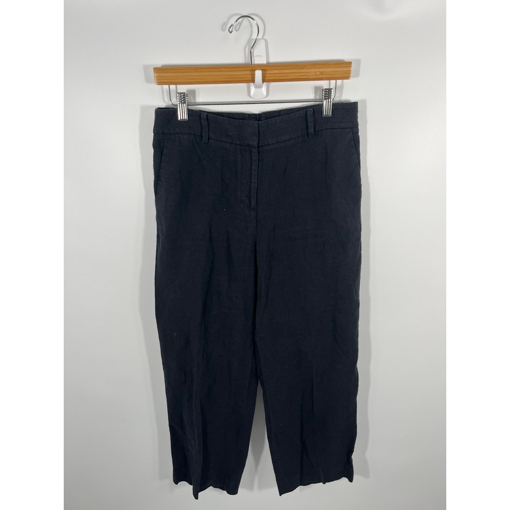 Talbots 100% Linen Womens Pants 2 Black Mid Rise Euro Summer Chic Minimalist